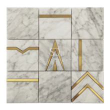 Soulscrafts Gold Brass Carrara Marble Blend Waterjet Mosaic Tile